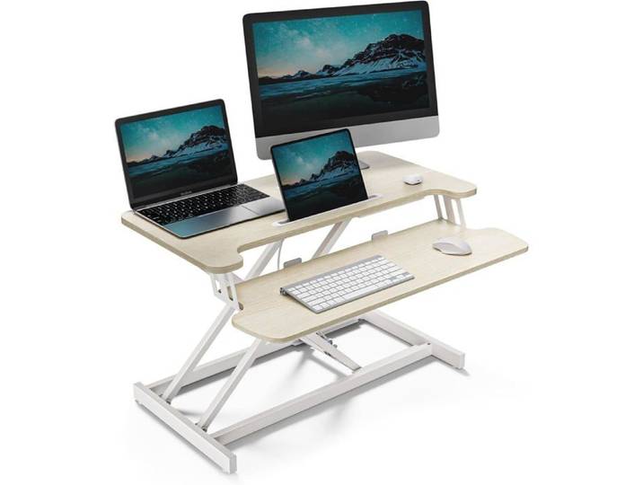 VonHaus Convertisseur de Bureau Debout Plateau 80 x 40 cm Hauteur Réglable Bois Clair