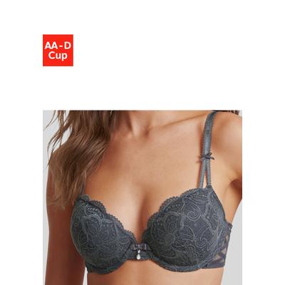 Push-up-BH LASCANA "BH mit Bügel, Spitzen-BH, als Dessous-Set kombinierbar, Nikoletta", Damen, Gr. 80, Cup D, graphit, Spitze, Obermaterial: 60% Polyamid, 35% Polyester, 5% Elasthan, BHs Push-up-BH, sexy Dessous, sexy Unterwäsche, Reizwäsche Damen