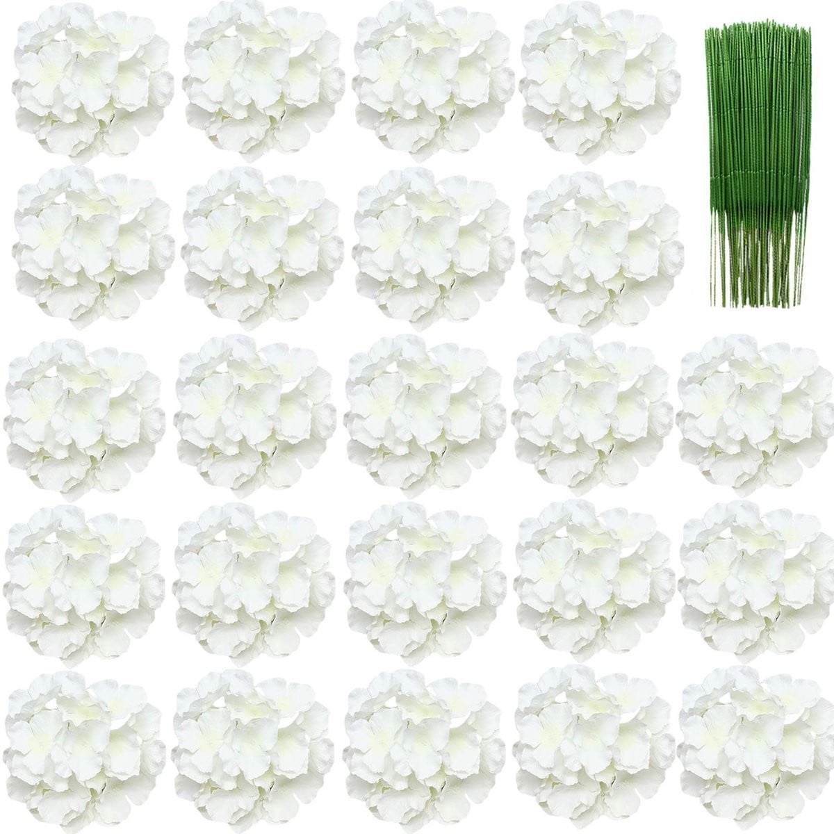 Omgoods - 24 stuks kunstmatige Hydrangea bloemen met stelen - Wit