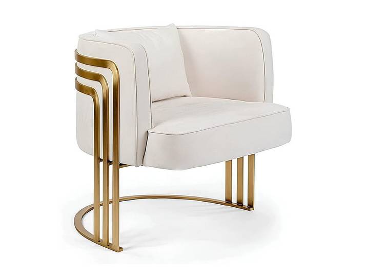 JVmoebel Sessel Eleganter Lounge Sessel aus weißem Samt mit goldenen Edelstahlfüßen (Sessel), Made in Europa
