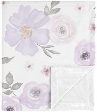 Sweet Jojo Designs Shabby Chic Watercolor Floral Collection Baby Receiving Security Swaddle Blanket - Lavender Purple Pink Grey