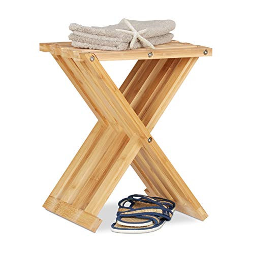 Relaxdays Klapbaar krukje bamboe, bruin, B: 32,2 cm, D: 32,2 cm, H: 42 cm