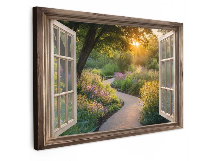 MuchoWow Leinwandbild - Aussicht - Blumen - Natur - Sonne - Weg - 120x80 - Kunstdruck, Hellgelb, Textil, Kiefer, Abstrakt, Rechteckig, 120x80 cm, gerahmt, Bilder & Rahmen, Bilder, Wandbilder