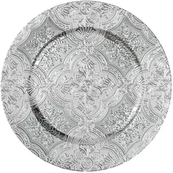 Dekoteller 33cm Kunststoff geprägte Ajour Ornamente - Silber