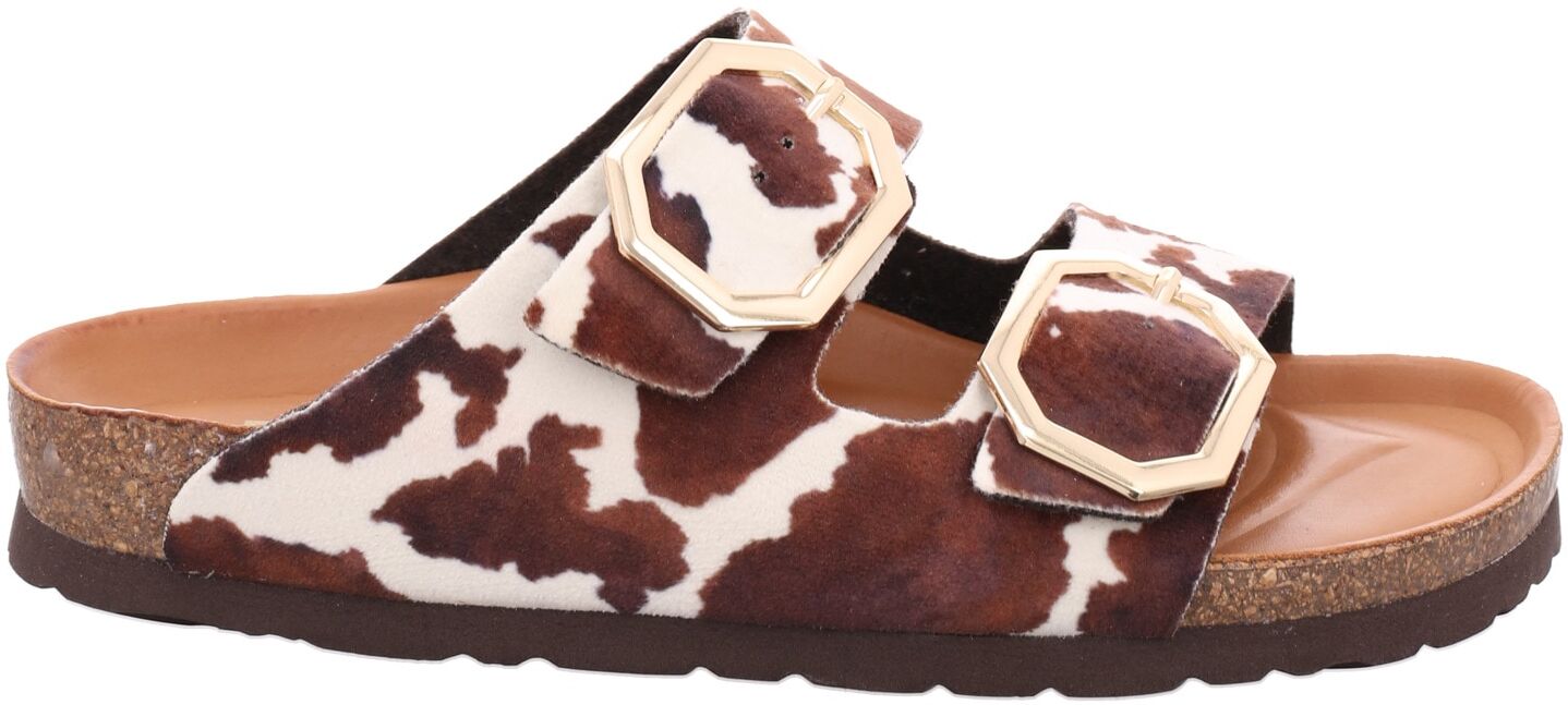 Pantolette ROHDE "Alba Giraffe", Damen, Gr. 39, Textil, braun (mokka, creme), Schuhe Pantolette, Sommerschuh, Hausschuh mit angesagtem Kuhfell-Print