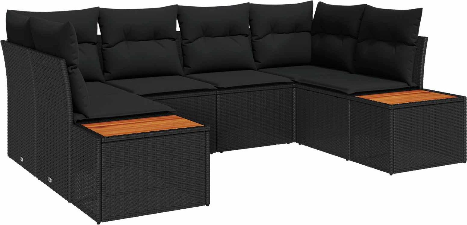 Prolenta Set van zes tuinbankkussens, zwart, van polyrotan