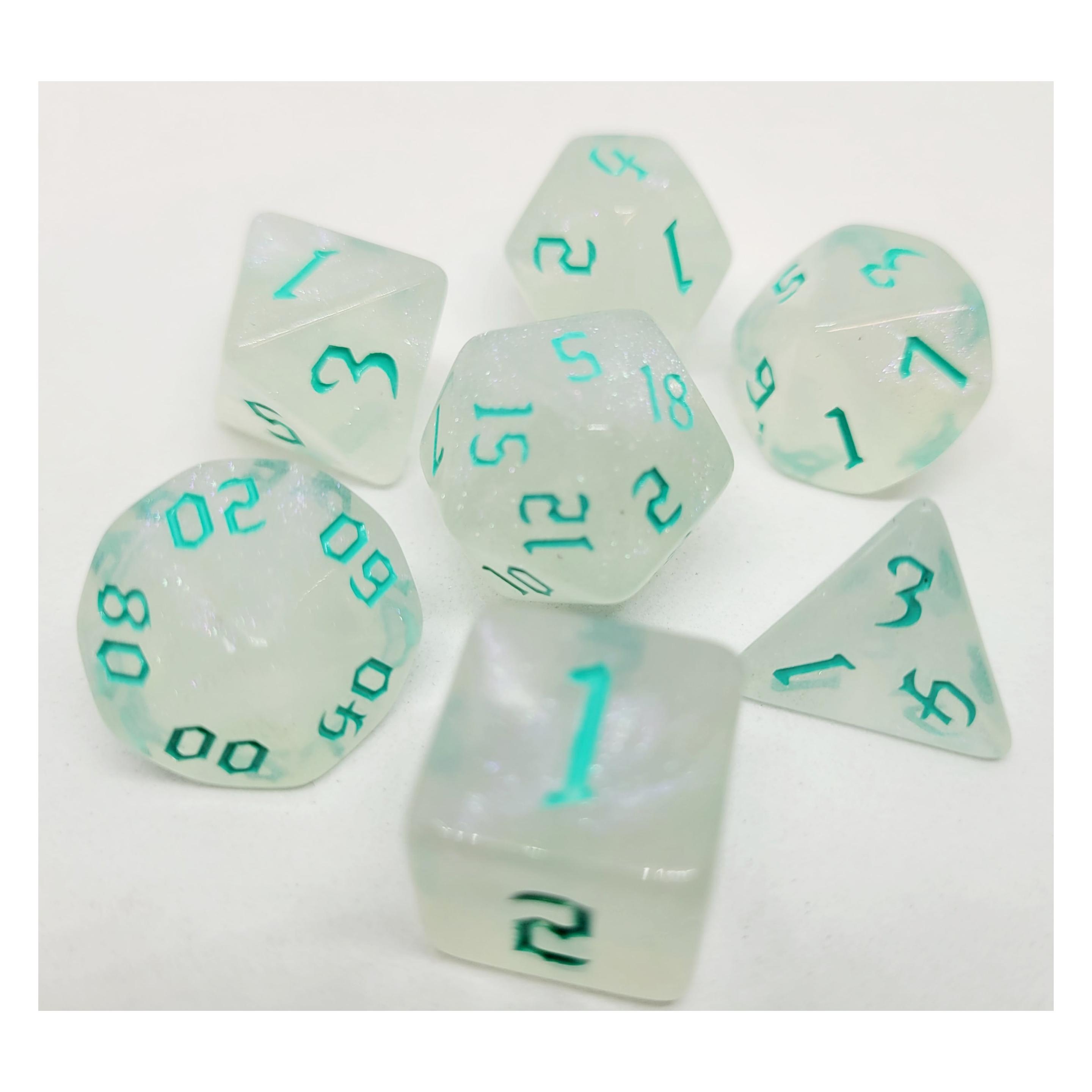 Dice4friends Würfelset Milky Shine: Petrol (7) (DIC37262)