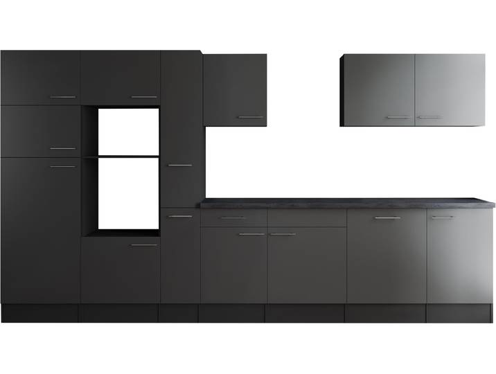 Küchenzeile RESPEKTA Oliver , küche: grau, front: grau, korpus: grau matt, arbeitsplatte: granit optik, B:370cm H:205cm T:60cm, Komplettküchen-Sets, Küchenzeile, Breite 370 cm, 90 cm Arbeitshöhe, in exklusiver Konfiguration für OTTO