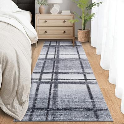Garvee Modern Distressed Linear Plaid Area Rug