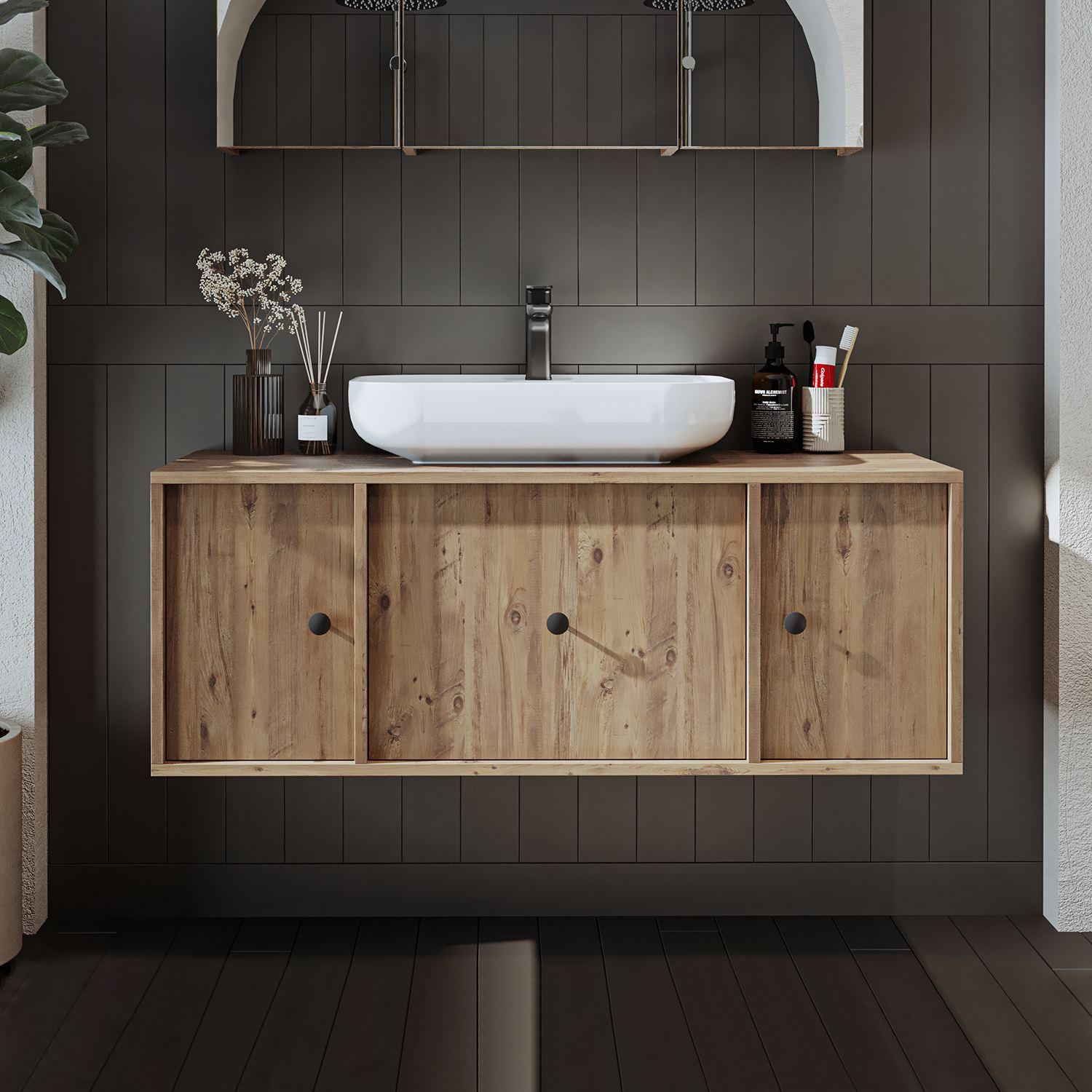 Skye Decor, Hochwertiger Badschrank mit Waschbecken, 120 cm, Atlantik-Kiefer, 100% MDF
