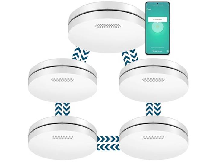 Aroha Smart Connect & Link Slimme WiFi Rookmelder - 10 jaar batterij - App Tuya & Smartlife - 5 stuks