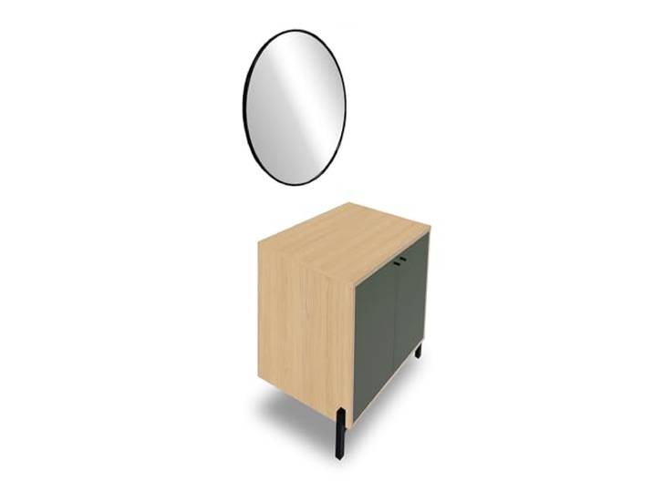 Demeyere Badezimmerschrank mit beleuchtetem Spiegel, beschlagfrei, 2 Türen & 1 Regal, trendig, aus Holz, Farbe Mineralgrün & Eiche Vincenza – 69,2 x 78,2 x 49,8 cm