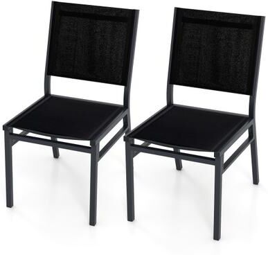 Costway Outdoor Dining Chairs with Breathable Seat and Backrest for Backyard Porch Poolside-Set of 2