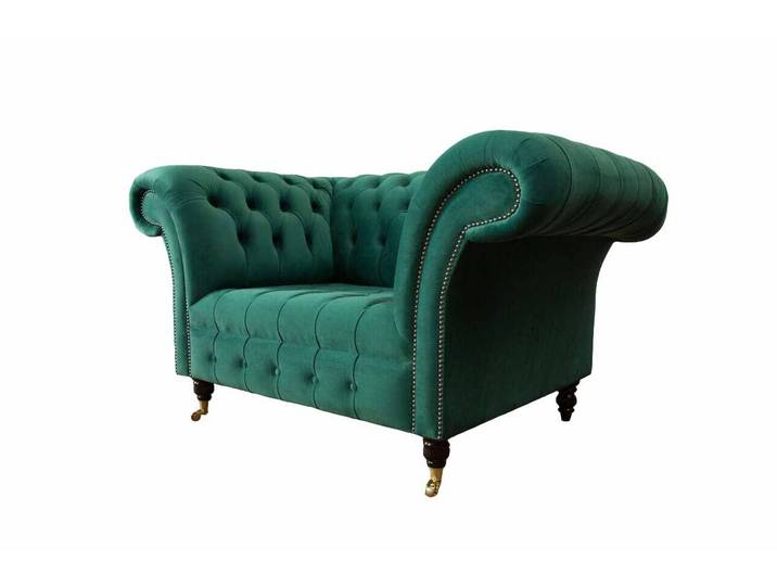 JVmoebel Chesterfield-Sessel Grüner Chesterfield Ohrensessel aus Echtleder mit goldenen Füßen (Packung, Sessel), Made in Europa