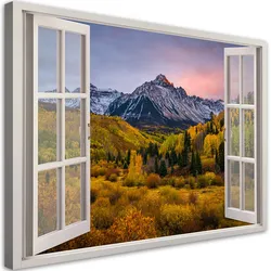 WANDBILD fensterblick berge wald natur