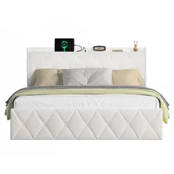 STILVORA Polsterbett Stoff in Weiß 210x166,5x106,5 cm, 160x200 cm, gewerblich geeignet, mit USB und LED