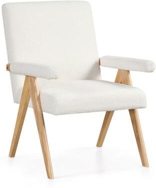 Costway Mid Century Modern Accent Chair with Rubber Wood Frame and Padded Armrests-White