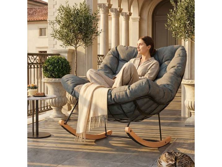FlexiSpot Fauteuil à bascule de jardin Extérieur Coussin épais rembourré Coussin Respirant imperméable Anti-décoloration Gris