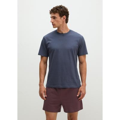 Shorty MARC O'POLO, Herren, Gr. L, braun (blau gestreift, pflaume), Jersey, Obermaterial: 100% Baumwolle, bequem kurz, Rundhals, Homewear-Sets Shorty