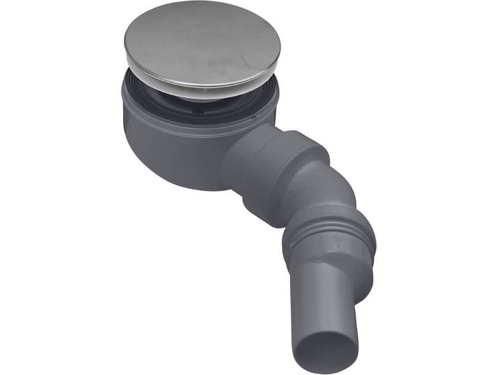 Siphon CORNAT Ablaufgarnitur für Brausewannen , grau (grau, verchromt), Ø:11,4cm, Kunststoff, Siphons, Siphon, mit waagerechtem Abgang und herausnehmbarem Geruchverschluss