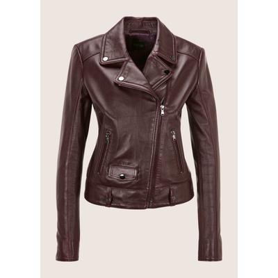 Lederjacke MADELEINE "Lederjacke Verkürzte, elegante Lammnappa-Jacke Langarm", Damen, Gr. 36, braun (portwein), Obermaterial: 100% Lammnappaleder LANA., Modern, Jacken, Lammnappaleder, Biker-Form