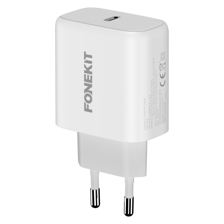 FoneKit GaN PD 65W Wandladegerät, USB-C, Weiss (65 W) (PD-543 65W White)