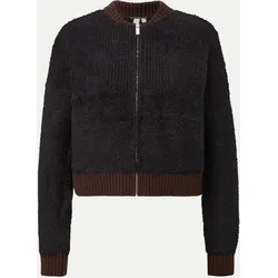 Flauschige Blouson-Strickjacke Schwarz L