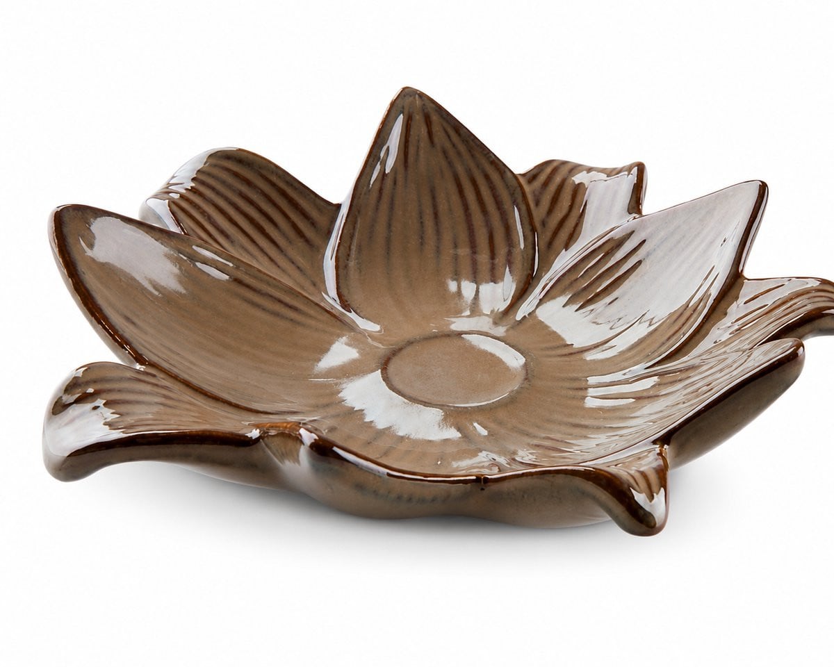 Sieradenschaal Bloemvorm Bruin – Ø15 cm Steengoed Schaaltje – Decoratieve Opberger voor Sieraden & Accessoires