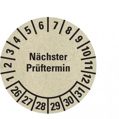 Dreifke® Prüfplakette Nächster Prüftermin 26-31, natur, Graspapier, Ø 30mm, 500 Stk.