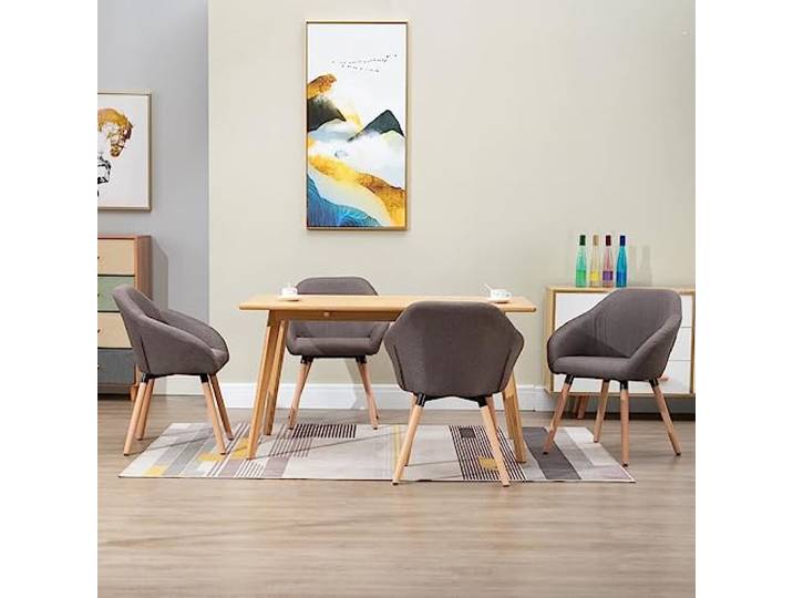 Esszimmerstühle 4 Stk. Taupe Stoff mit Armlehnen, Schwarze Metallbeine Polsterstuhl Set, stabil, bequem, Esszimmer oder Wohnzimmer, schwarze Metallfuße, Massivholz