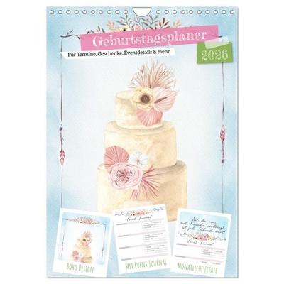 Geburtstagsplaner Boho Blau - Für Termine, Geschenke, Eventdetails & mehr (Wandkalender 2026 DIN A4 hoch), CALVENDO Monatskalender