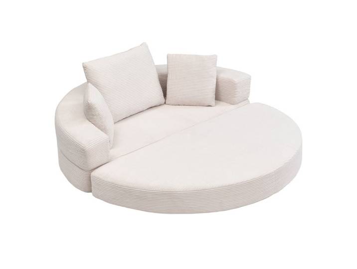 Canapé-lit convertible - HIBA - Sofa modulable ovale - Velours côtelé - Lit 173x176 cm - Mousse HR sans armatures
