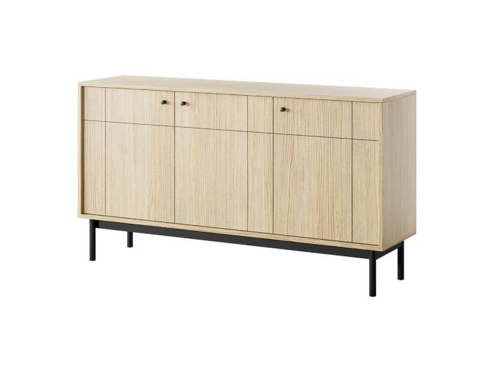 Ravio Kommode Sora K3D (Eiche Linea, Gefräste Front, Haefele Soft-Close, Holzfüße), Eichefarben, Rechteckig, 154x83x39 cm, Kleinmöbel, Kommoden, Sideboards