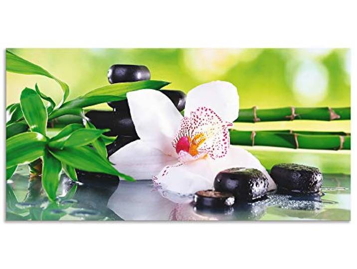 ARTLAND Wanddeko Wandbild Alu Verbundplatte für Innen & Outdoor Bild 100x50 cm Wellness Zen Pflanze Fotografie Grün Spa Steine Bambus Zweige Orchidee T9IQ
