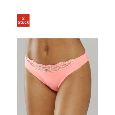 Slip NUANCE BY LASCANA "mit Spitzeneinsatz vorne", Damen, Gr. 36/38, rosa (2xpfirsich), Microfaser, Obermaterial: 85% Polyamid, 15% Elasthan, körpernah, Unterhosen Slip, als Dessous-Set kombinierbar, Dessous