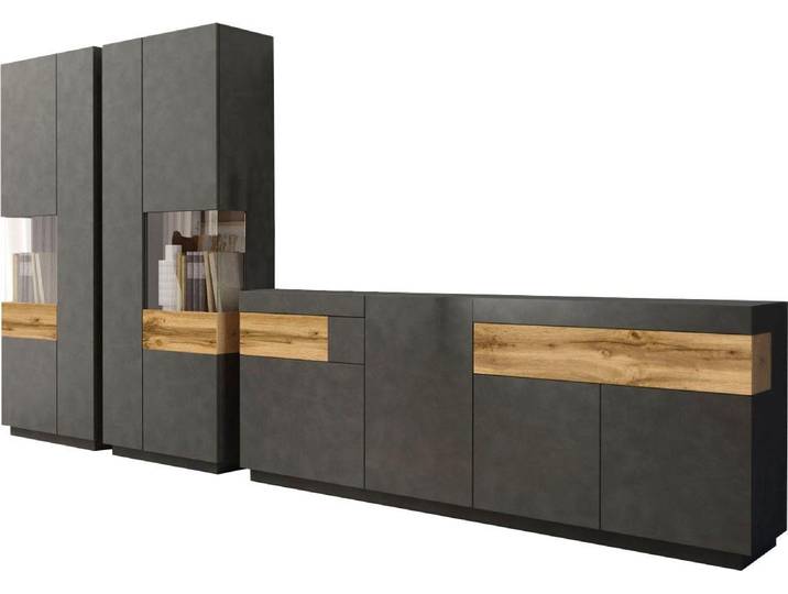 Wohnwand GOODPRODUCT SILKE , grau (anthrazit matera, votaneichefarben), B:378,5cm, Kastenmöbel-Sets, Wohnwand