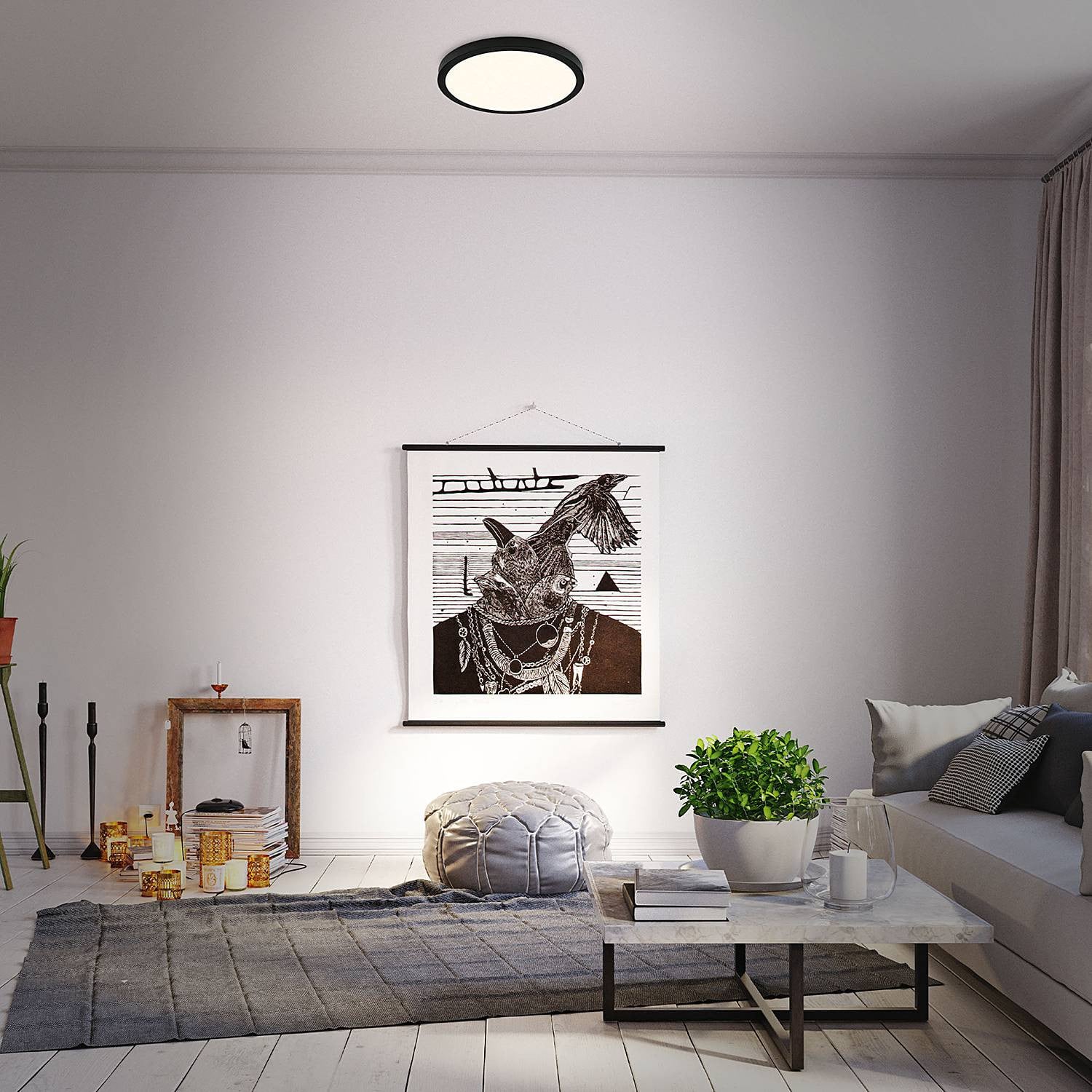 home24 LED-plafondlamp Runa IV zwart, Ø 38 cm
