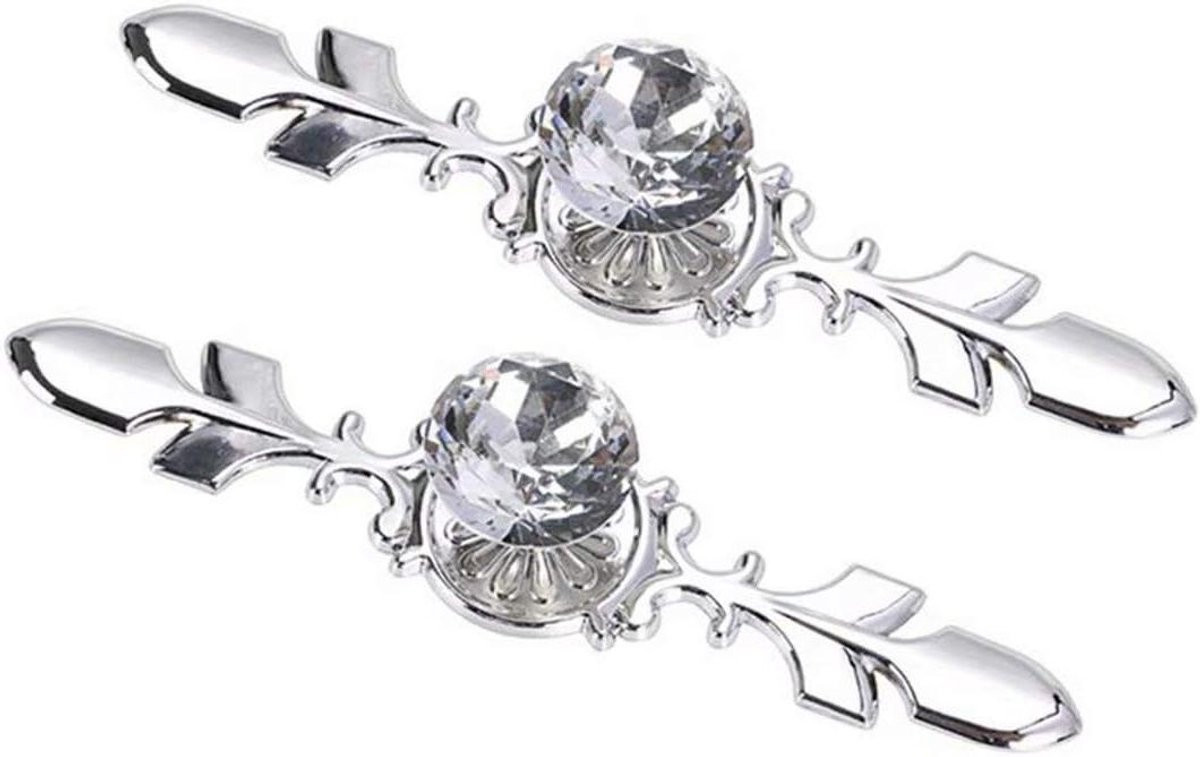 Set van 2 Kristallen Ladeknoppen in Diamantvorm met Zilveren Afwerking