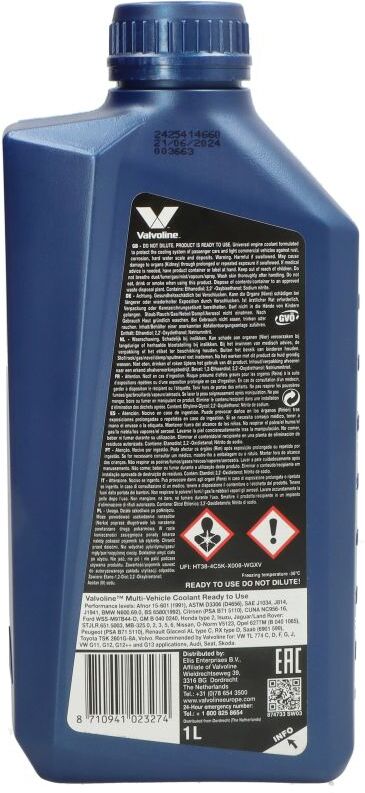 Liquide de refroidissement VALVOLINE MULTI-VEHICLE COOLANT RTU 1L