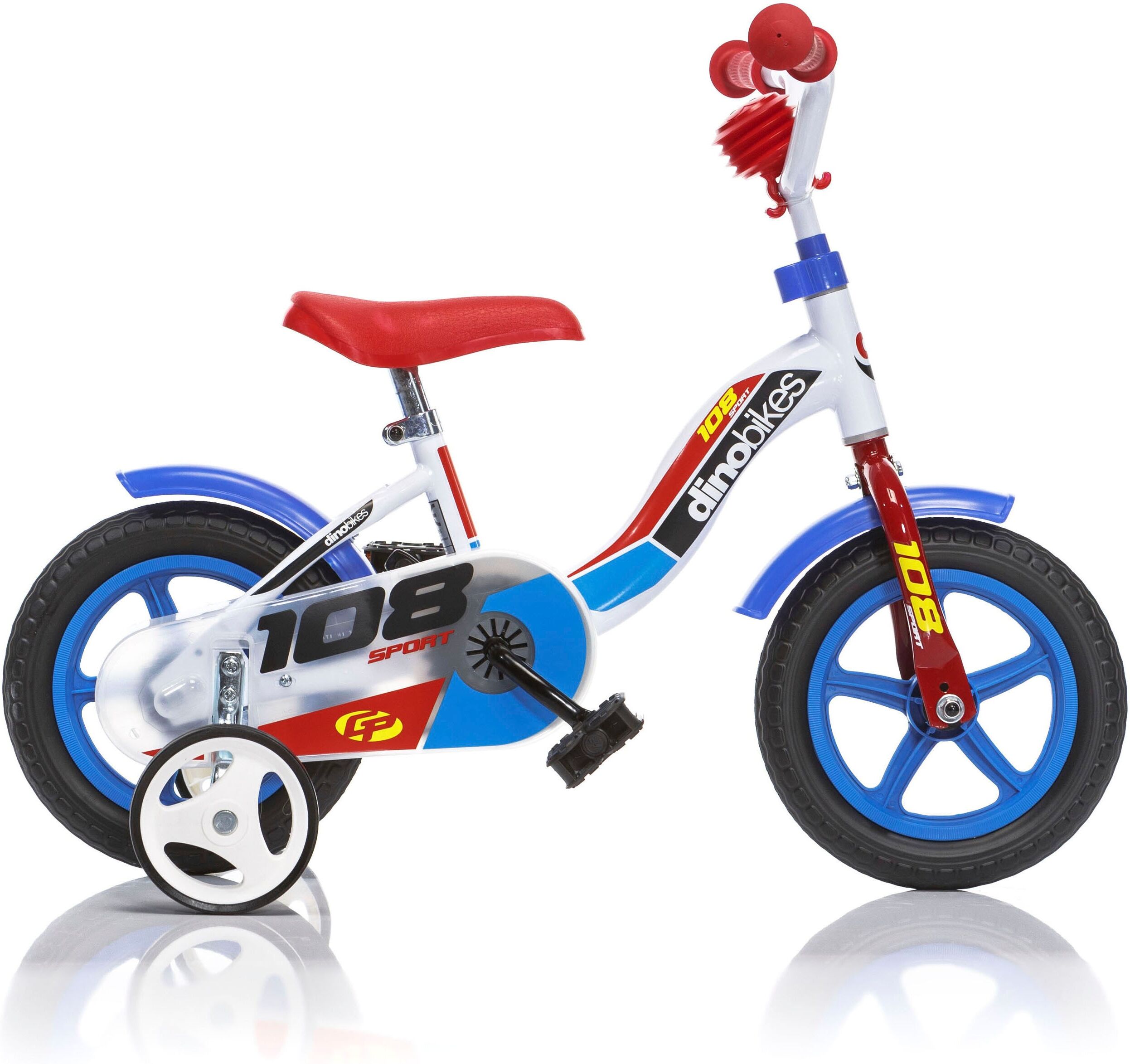 Kinderfahrrad DINO BIKES "10" stabiler Stahl-Rahmen, Stützräder, kindgerecht" Gr. 16, weiß, Fahrräder, Kinder, 16cm, 10 Zoll (25,40cm), Kinderfahrrad, mit Stützrädern, Hupe und Schutzblechen