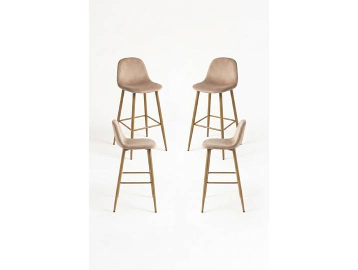 4er Set Teok Samt Hocker - Champagne