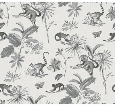 York Wallcoverings Grey Botanicals and Lemurs Peel and Stick Wallpaper