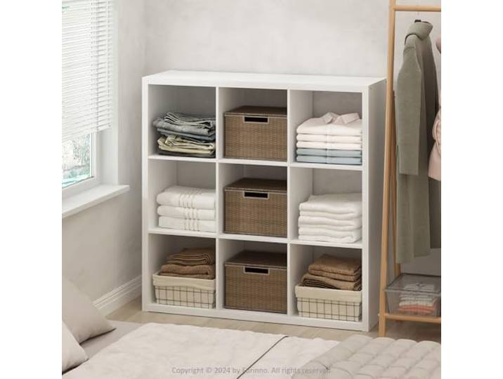 Furinno Cubic Offenes Rückwand-Multifunktionsregal für Kleidung & Schrankaufbewahrung, 9-Fächer, Weiß