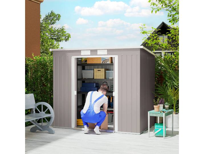 Outsunny Cabanon Acier Galvanisé 213x130x172cm Gris Ventilé
