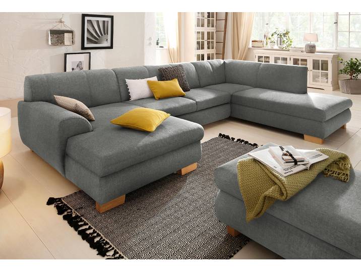 Wohnlandschaft HOME AFFAIRE Nika zeitlos und elegant, viel Platz, U-Form , silber, B:347cm H:78cm T:84cm, Struktur fein (100% Polyester);MELROSE/Struktur (100% Polyeter/ 85%Polyester, 15% Polyacryl), Sofas, Wohnlandschaft, Wohnlandschaft, MELROSE/Struktur oder Struktur fein