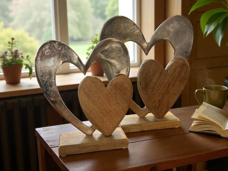 Doppel Herz Aluminium/Mangoholz von formano
