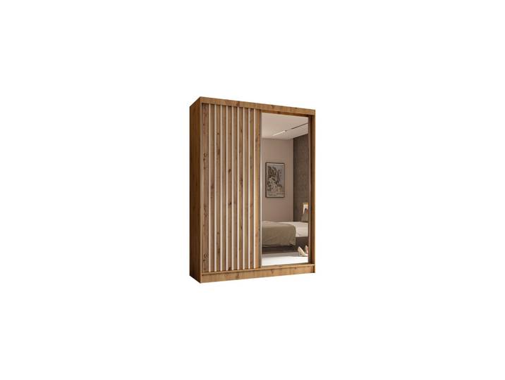 KLEIDERSCHRANK mit Spiegel-Schiebetüren und Aluminium-Leisten, LED-Beleuchtung - LAMELO - 150 cm Artisan+Artisan+Weiß