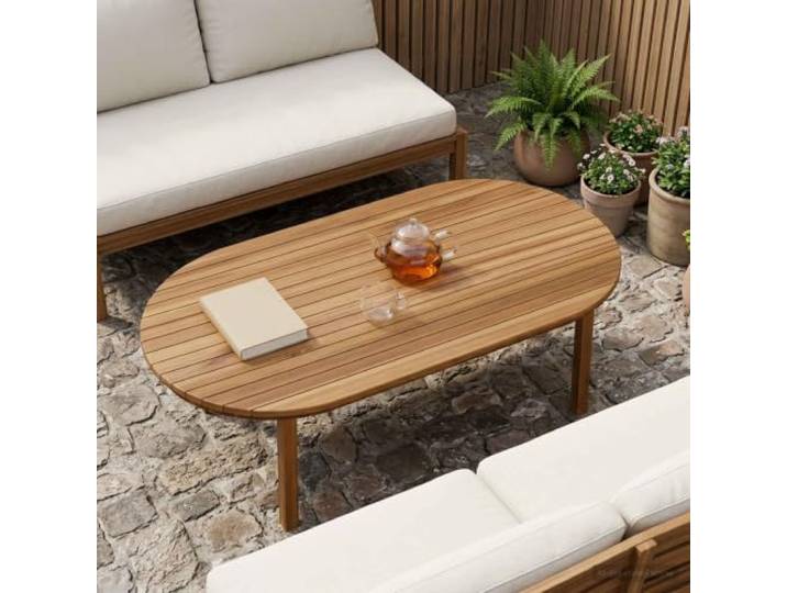 Ovale Tischplatte 110 x 55 x 3,5 cm Massives Teakholz Natur Wasserbasierte Oberflächenbehandlung,natürlicher Braunton,gebruchsfertig geliefert,Innen-und Außenbereich