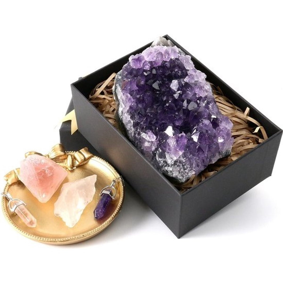 Amethist en Rozenkwarts Kristallen Ketting met Helder Kwarts voor Hekserij en Decoratie