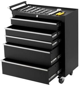 Garvee 6-Drawer Portable Tool Storage Cart, Rolling Tool Chest Cabinet, Lockable Toolbox Organizer, Black